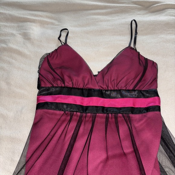 VTG Burgundy Black Sheer Slip Dress Spaghetti Straps Whimsigoth Babydoll Fairy S - Picture 10 of 14